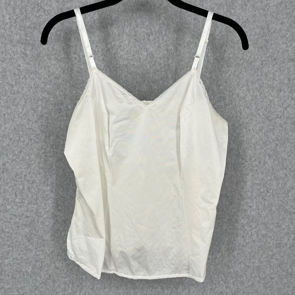 Vanity Fair VTG Slip Cami Top Size L Ivory White Lace Trim Dainty Made in USA